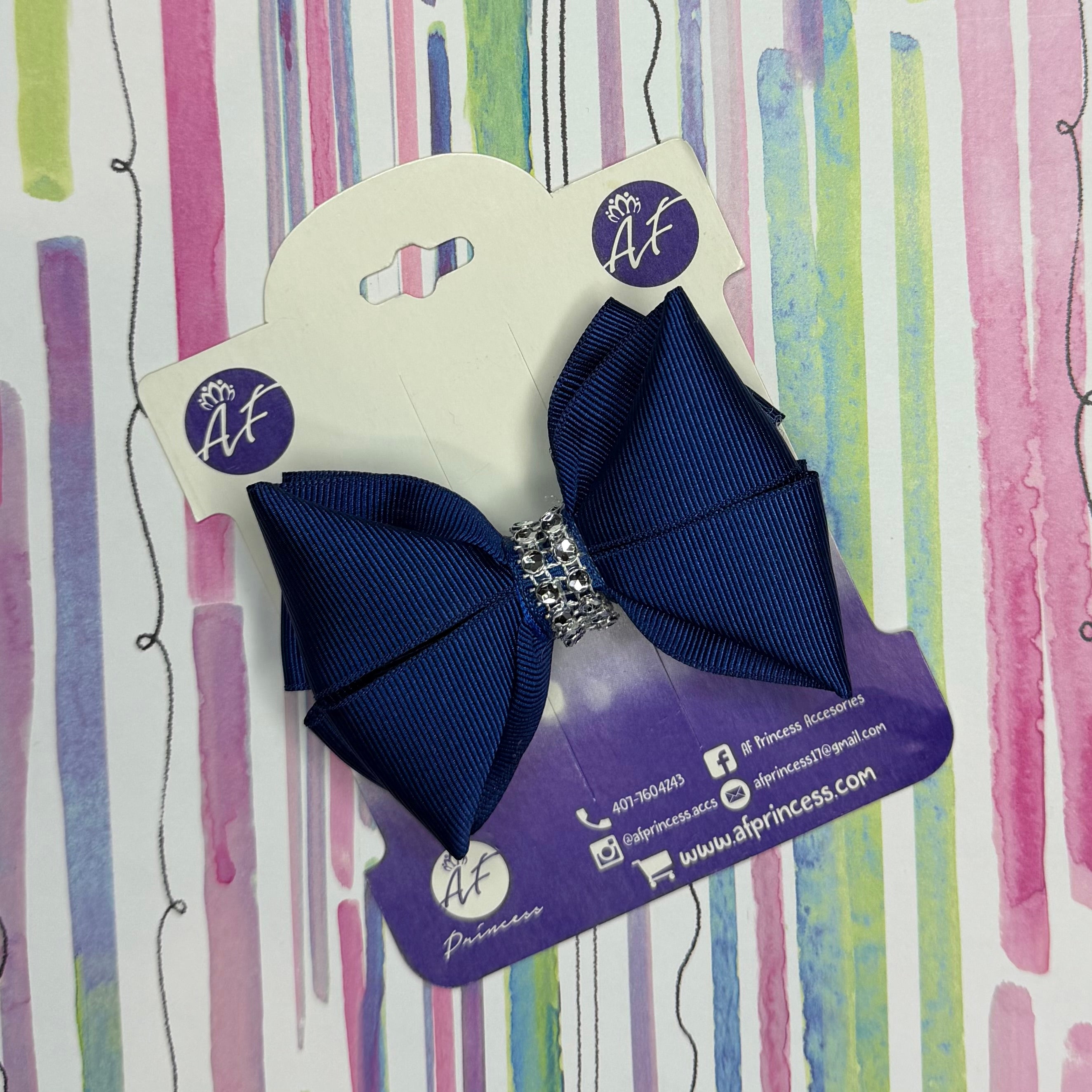 Handmade Deluxe Hair Bow with Silver Rhinestone Center – Boutique Girls Hair Clip