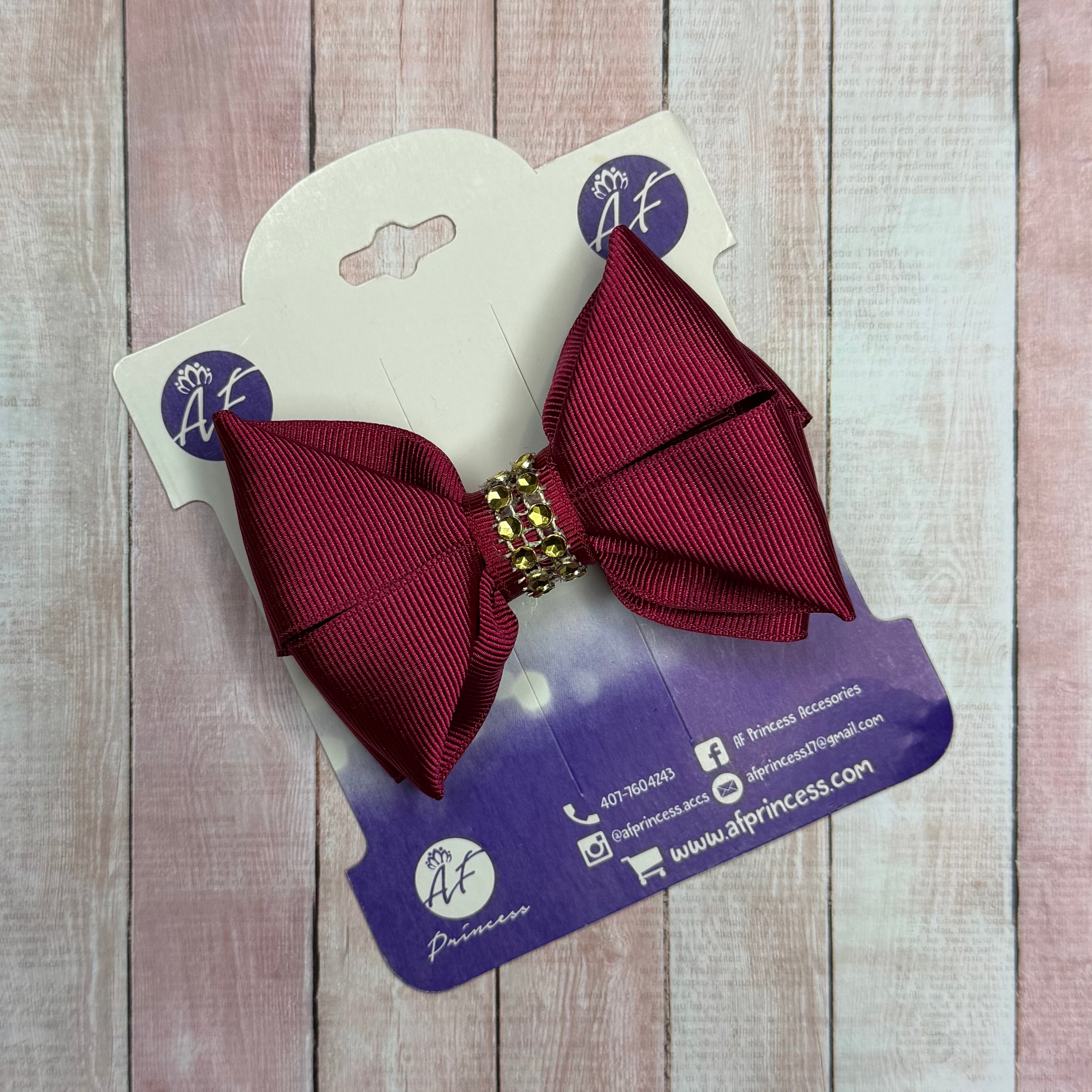 Handmade Deluxe Girls Hair Bow with Gold Rhinestone Center | Boutique Hair Clip