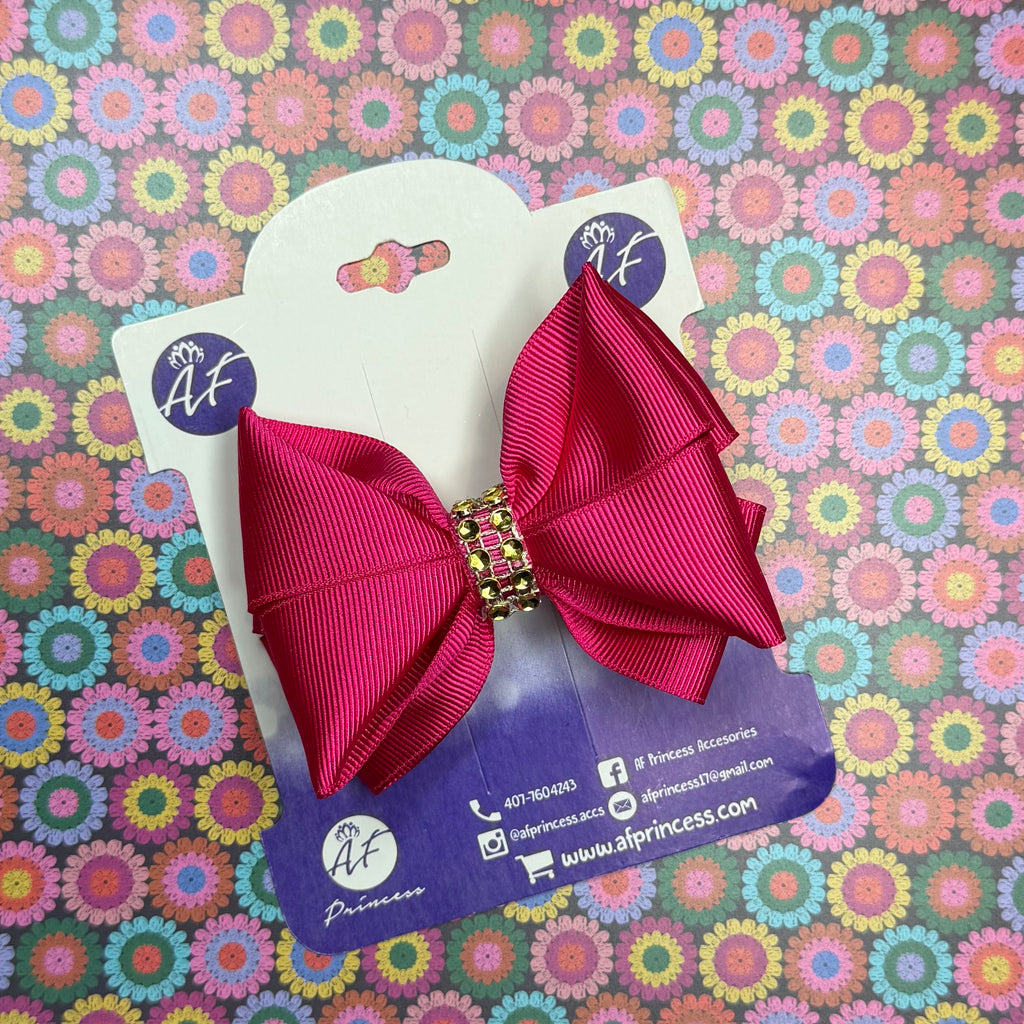 Handmade Deluxe Girls Hair Bow with Gold Rhinestone Center | Boutique Hair Clip