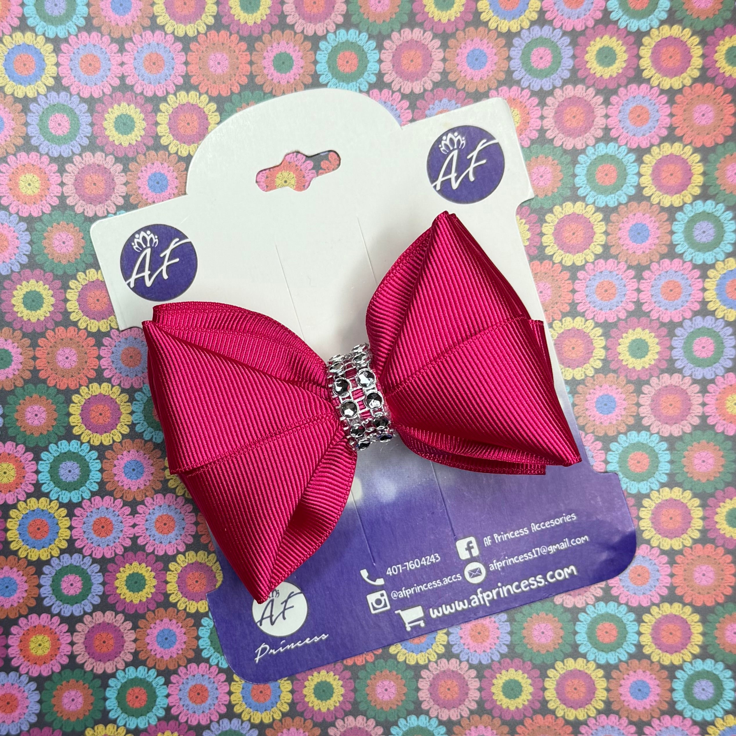 Handmade Deluxe Hair Bow with Silver Rhinestone Center – Boutique Girls Hair Clip