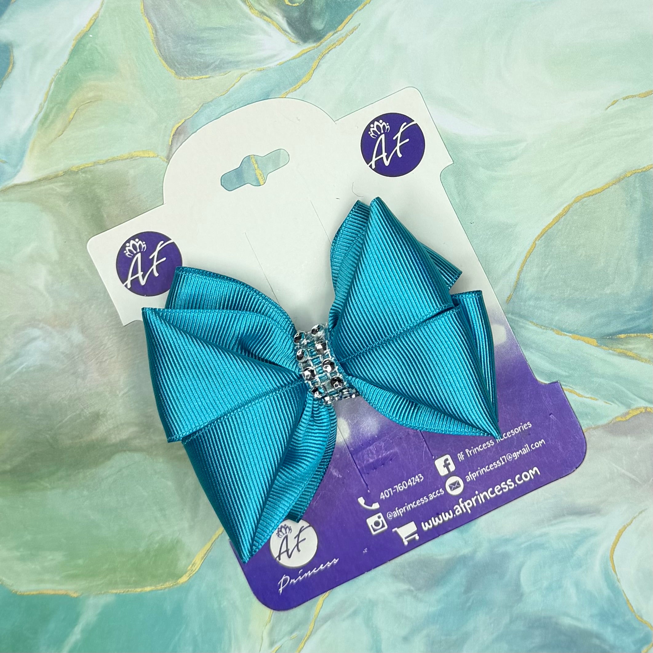 Handmade Deluxe Hair Bow with Silver Rhinestone Center – Boutique Girls Hair Clip