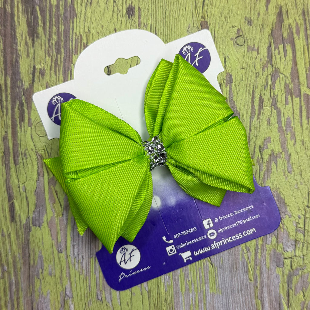 Handmade Deluxe Hair Bow with Silver Rhinestone Center – Boutique Girls Hair Clip
