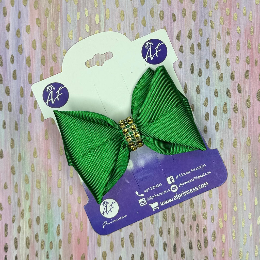 Handmade Deluxe Girls Hair Bow with Gold Rhinestone Center | Boutique Hair Clip