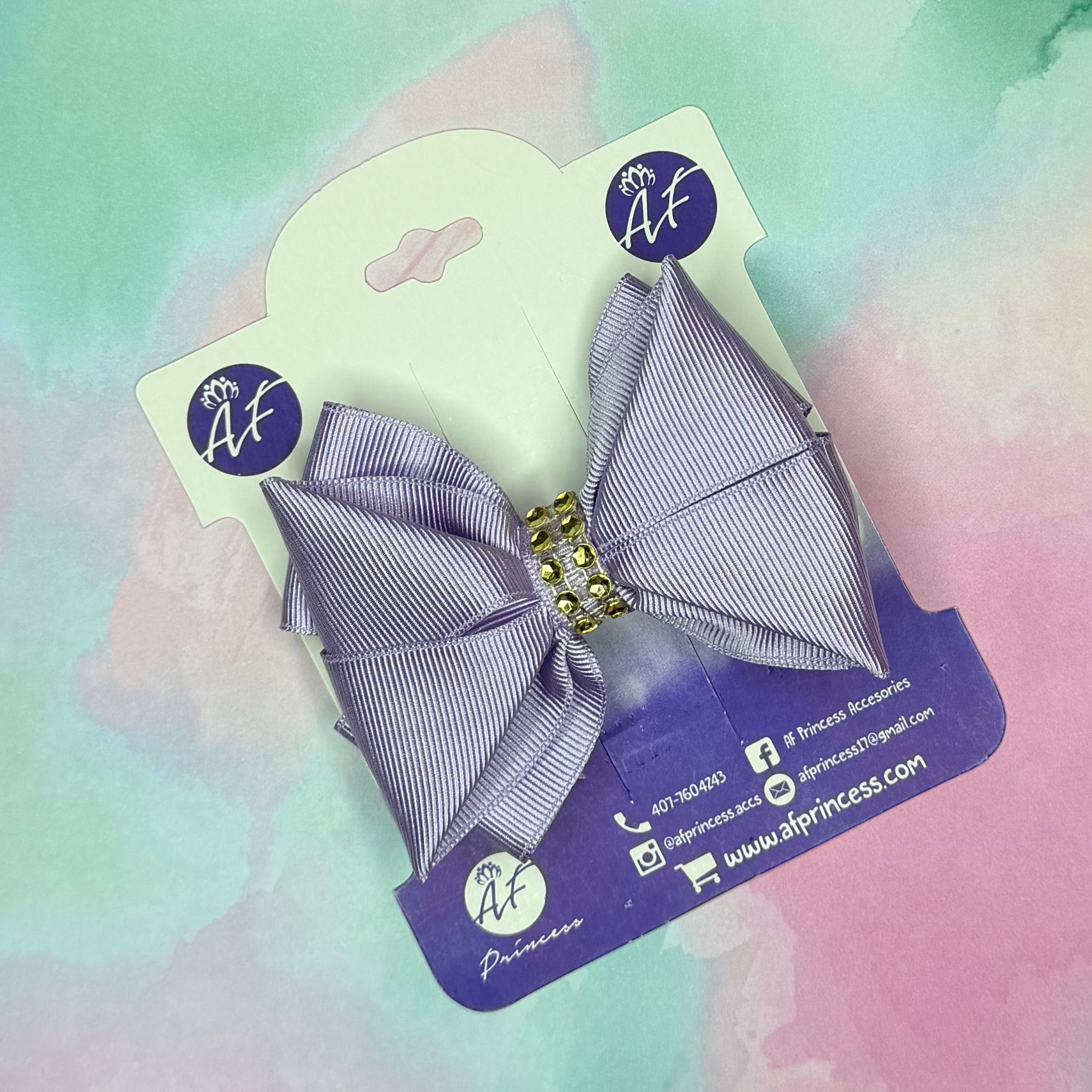 Handmade Deluxe Girls Hair Bow with Gold Rhinestone Center | Boutique Hair Clip