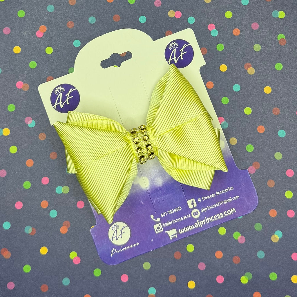 Handmade Deluxe Girls Hair Bow with Gold Rhinestone Center | Boutique Hair Clip