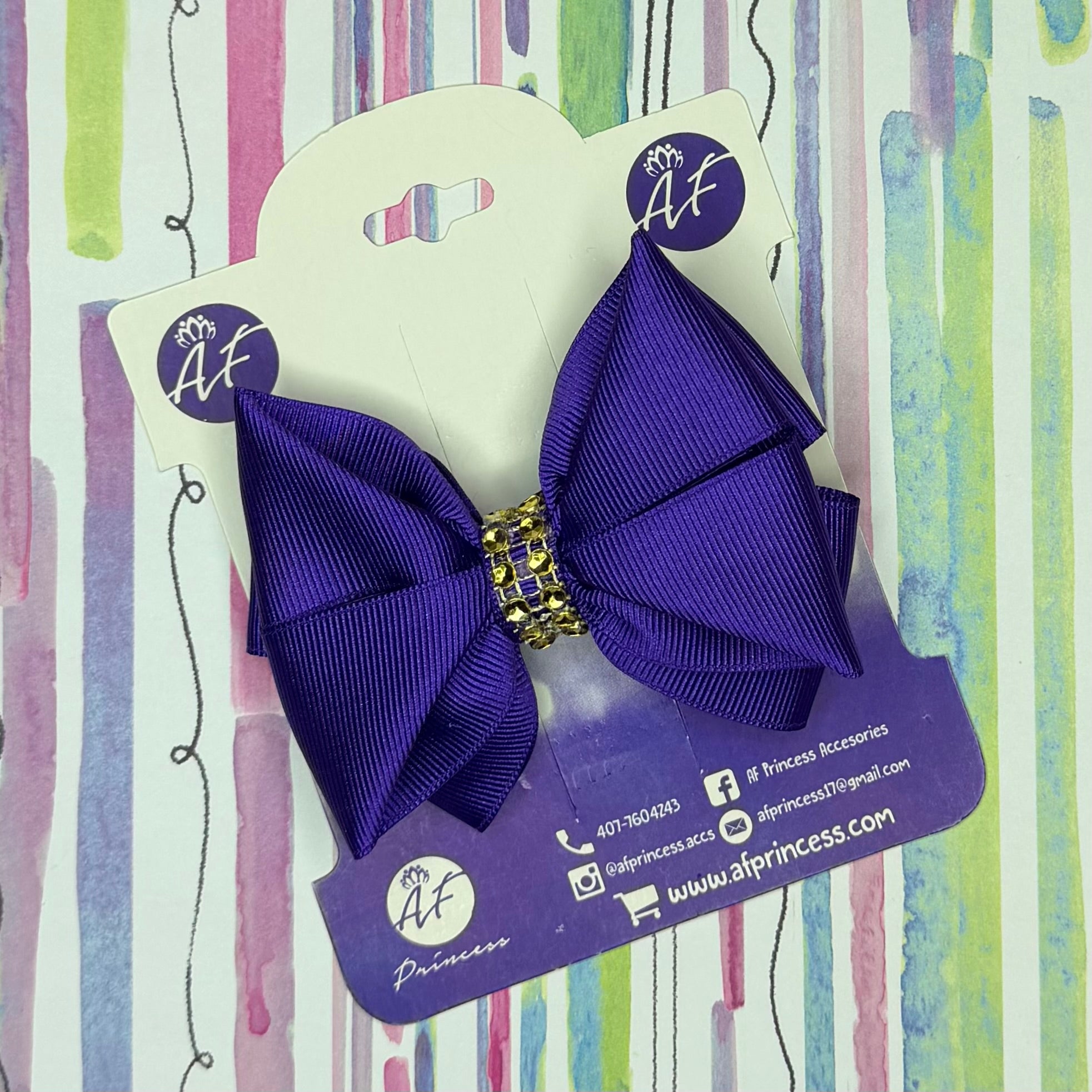 Handmade Deluxe Girls Hair Bow with Gold Rhinestone Center | Boutique Hair Clip