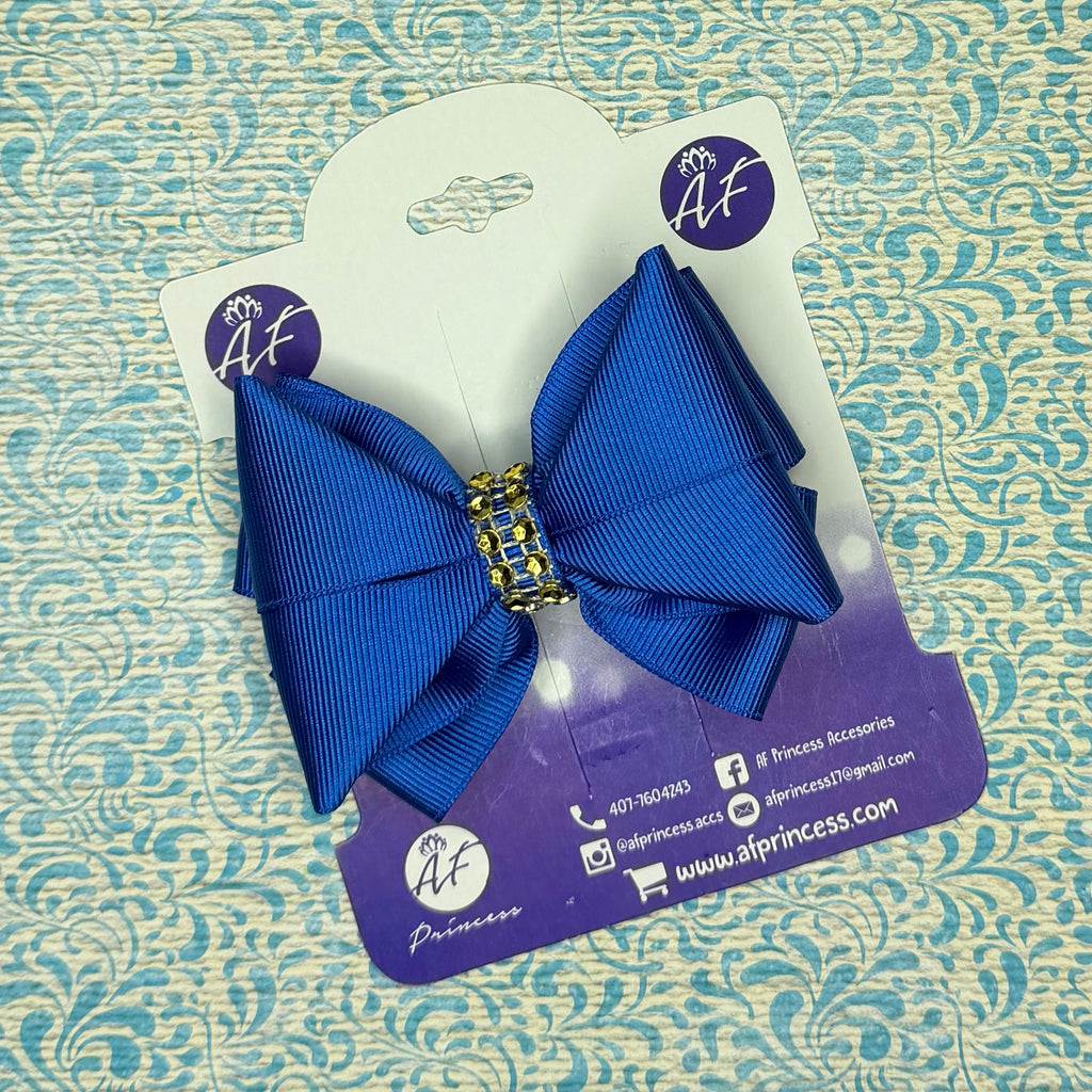Handmade Deluxe Girls Hair Bow with Gold Rhinestone Center | Boutique Hair Clip
