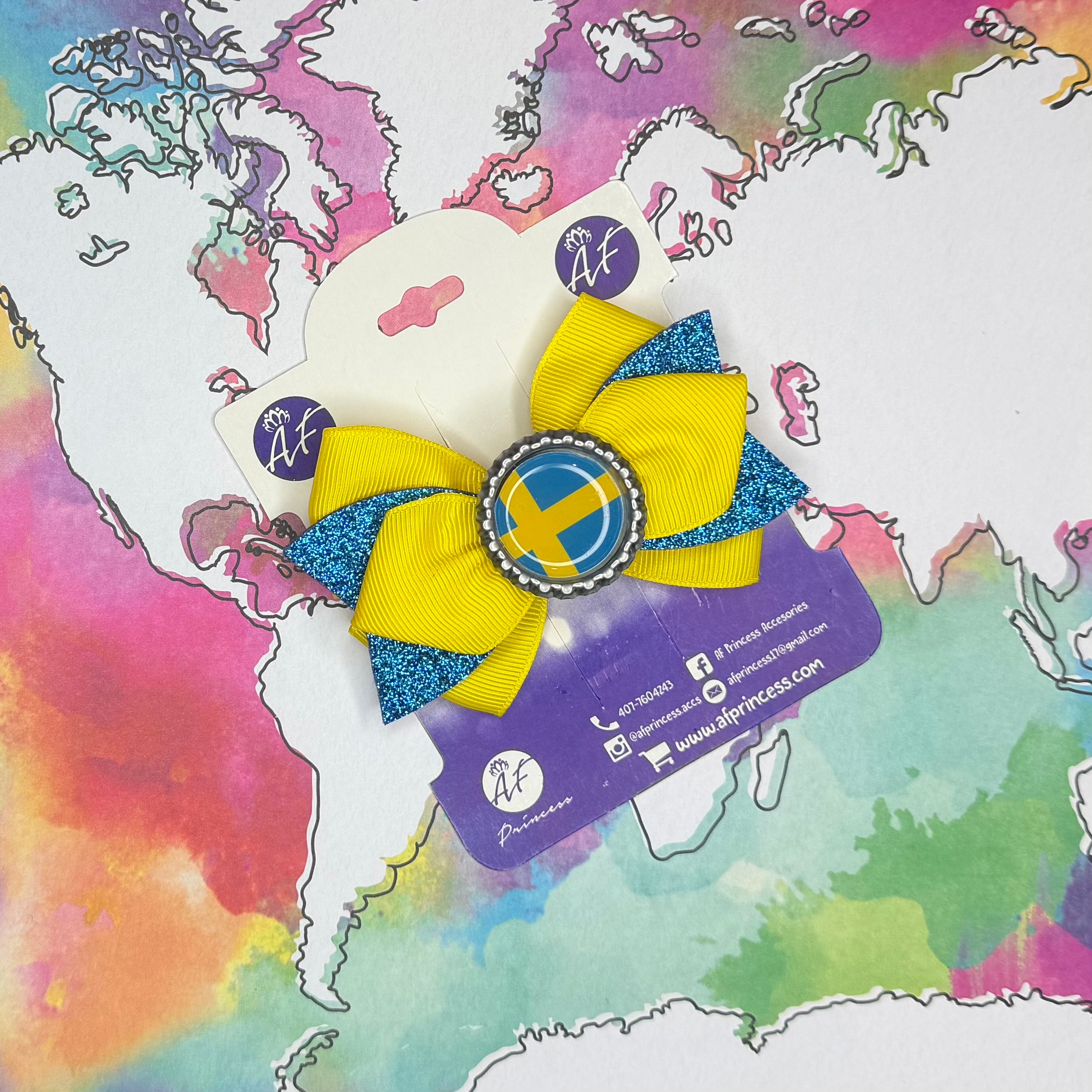 Handmade Sweden Hair Bow for Girls – Swedish Flag Boutique Bow Clip