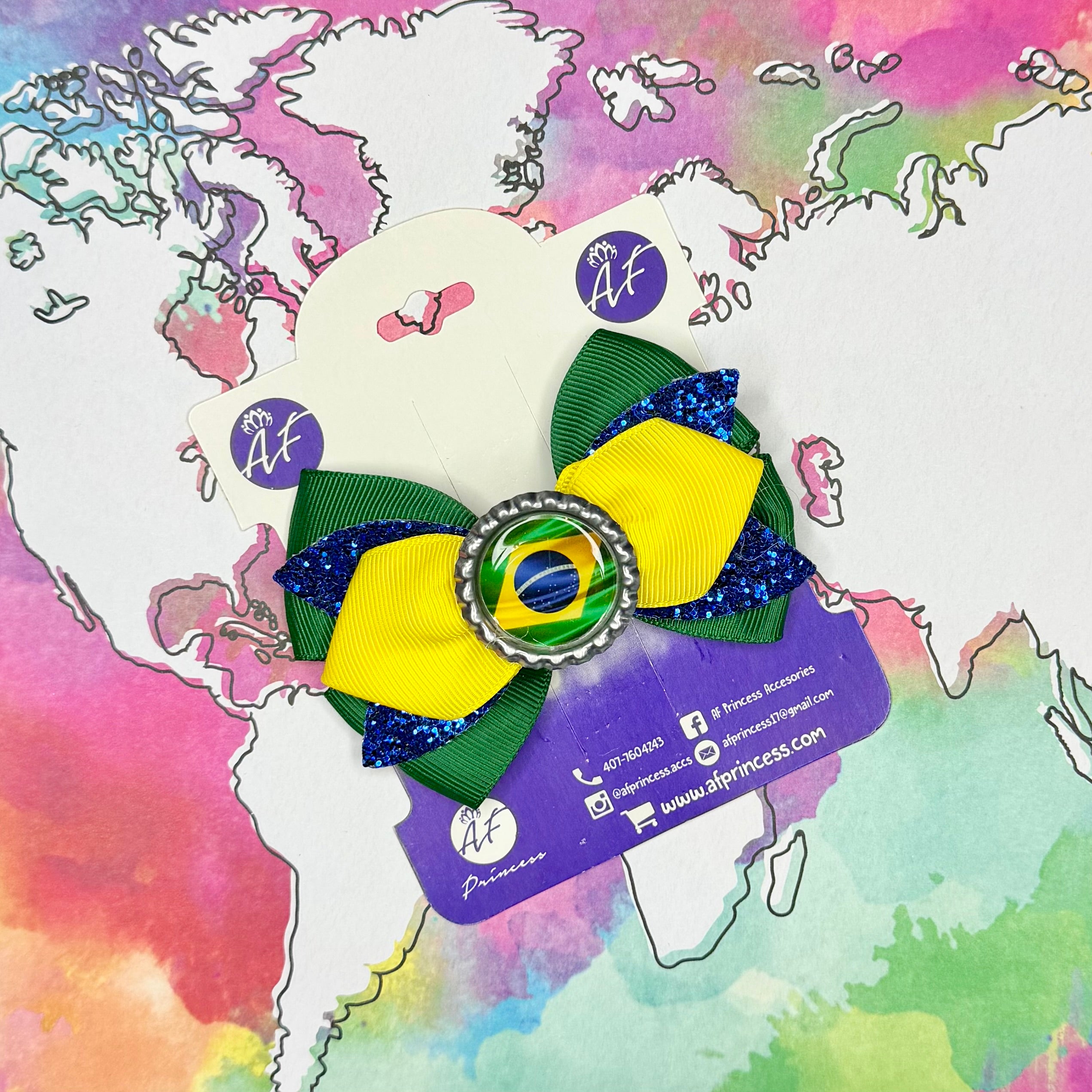 Handmade Brazil Hair Bow for Girls - Brazilian Flag Boutique Bow Clip
