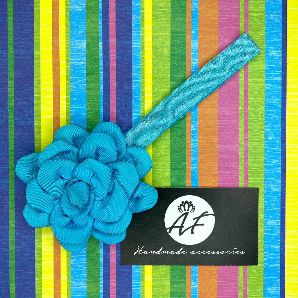 Rose Flower Baby Headband – Soft Elastic Band with Handmade Ribbon Flower