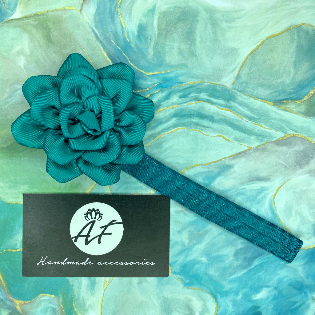 Rose Flower Baby Headband – Soft Elastic Band with Handmade Ribbon Flower