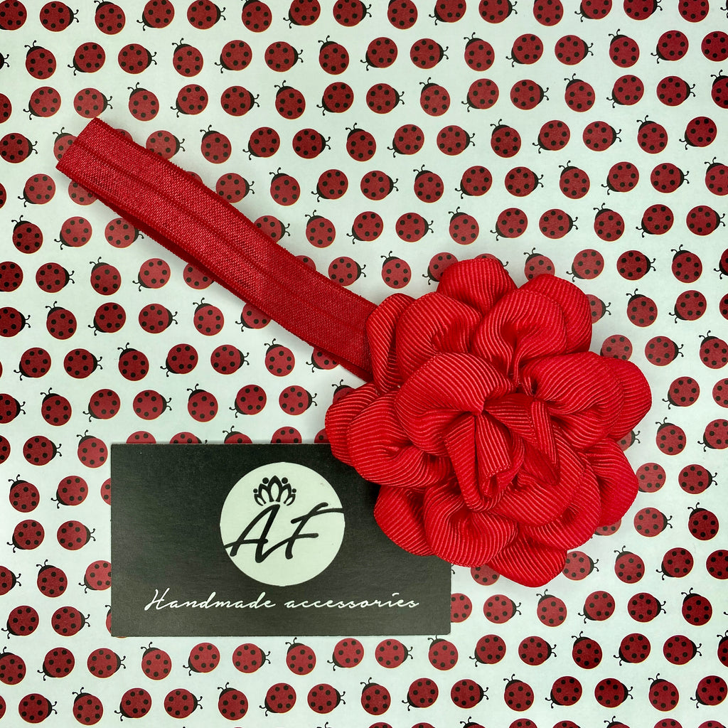 Rose Flower Baby Headband – Soft Elastic Band with Handmade Ribbon Flower