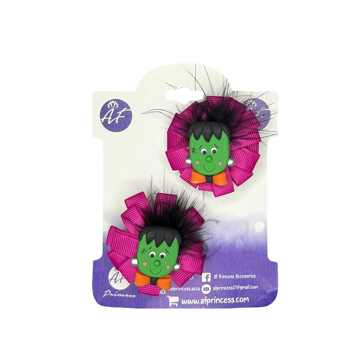 Mini Halloween Hair Bows for Girls – Set of 2 Matching Handmade Pigtail Hair Clips with Charms