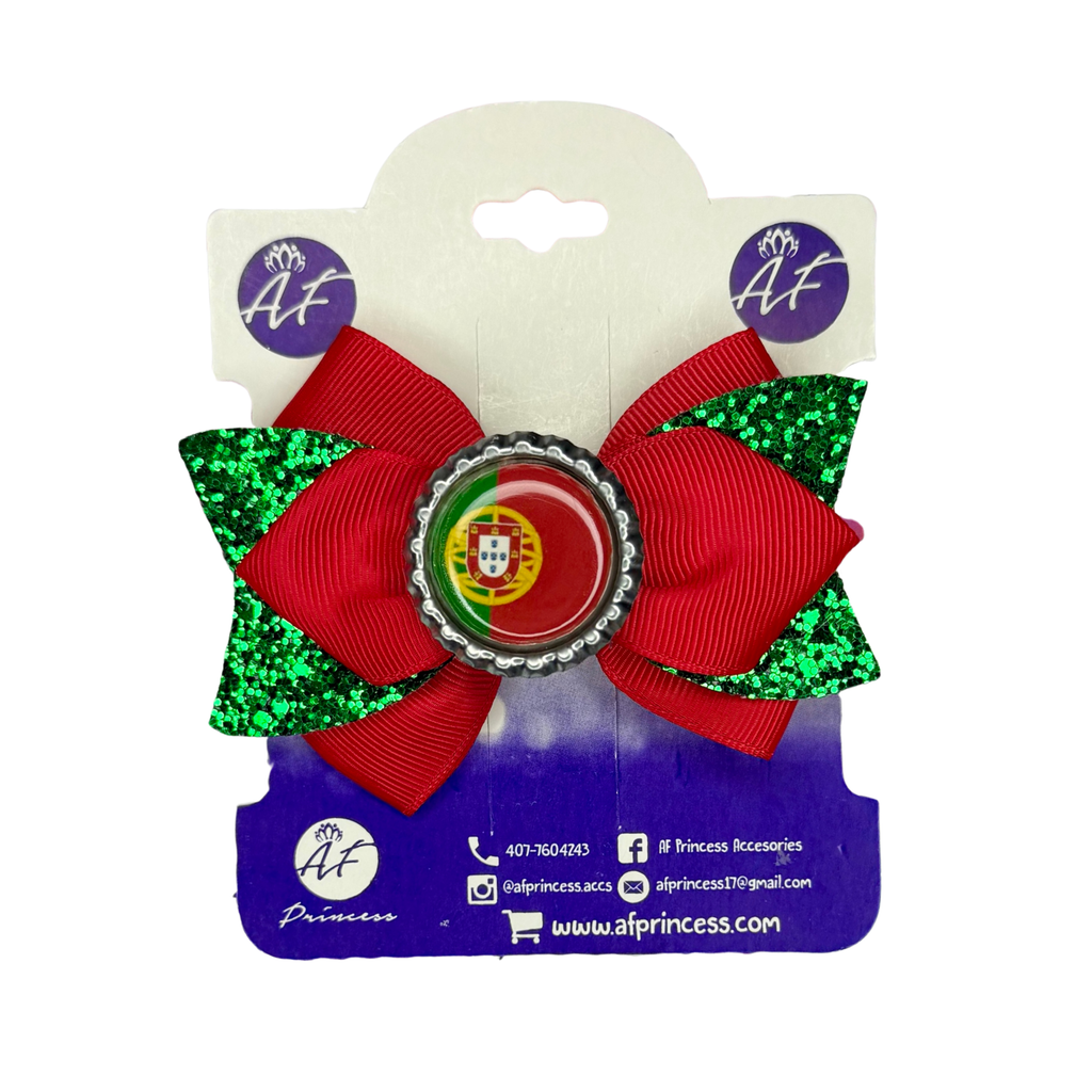 Handmade Portugal Hair Bow for Girls – Portuguese Flag Boutique Bow Clip