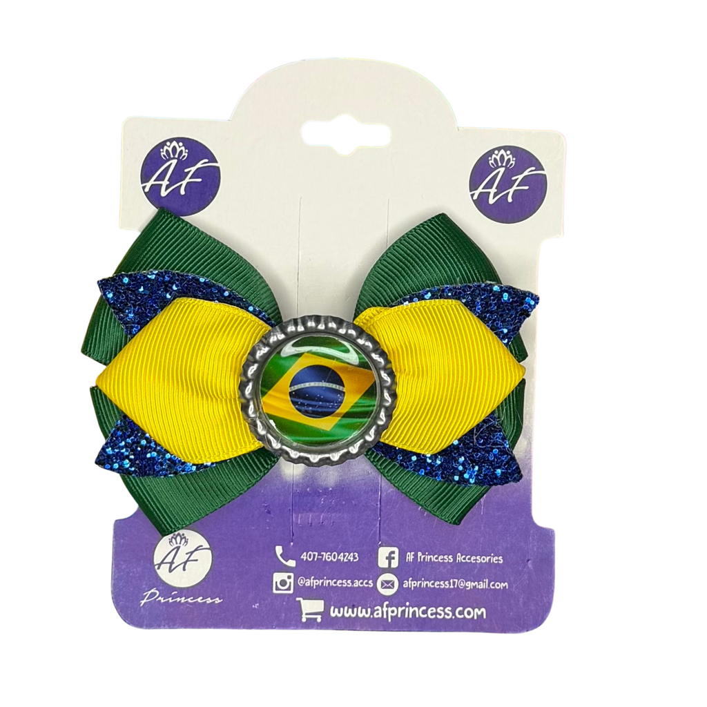 Handmade Brazil Hair Bow for Girls - Brazilian Flag Boutique Bow Clip