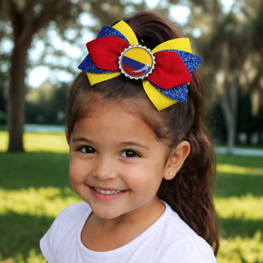 Handmade Colombia Hair Bow for Girls – Colombian Flag Boutique Bow Clip