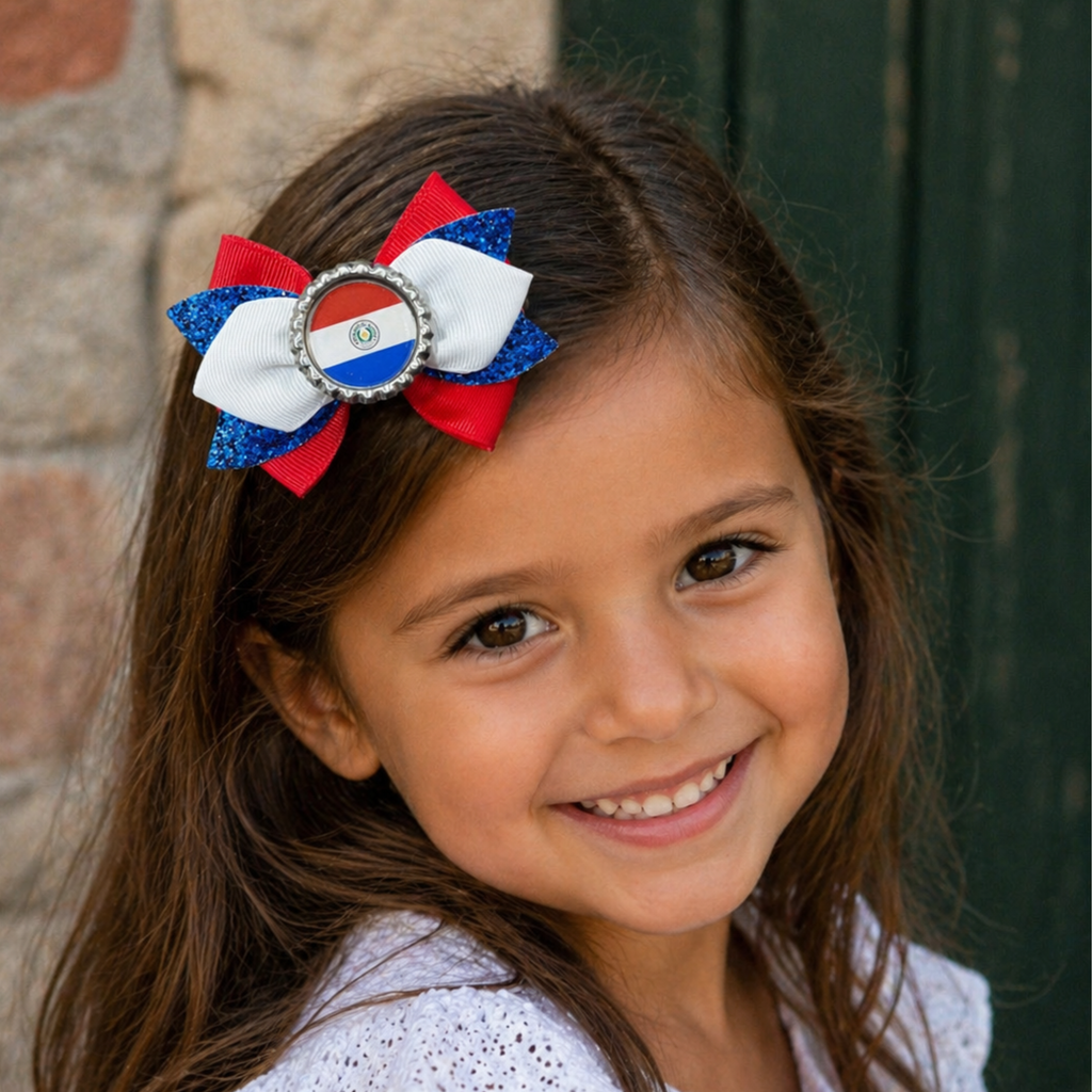 Handmade Paraguay Hair Bow for Girls – Paraguayan Flag Boutique Bow Clip