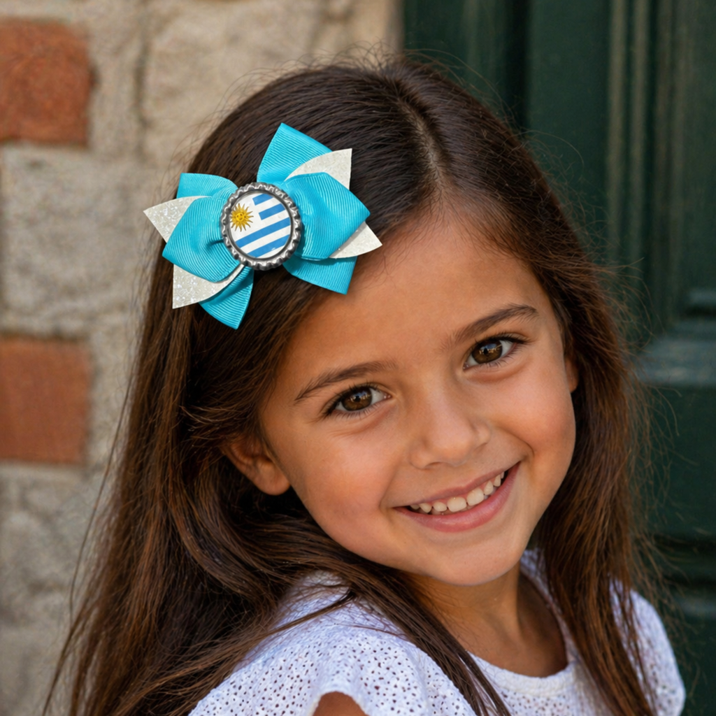 Handmade Uruguay Hair Bow for Girls – Uruguayan Flag Boutique Bow Clip