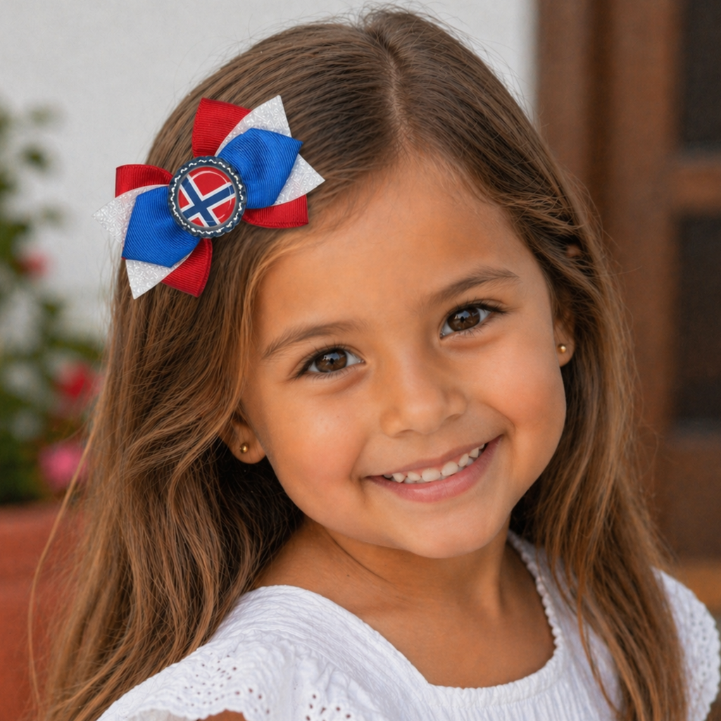 Handmade Norway Hair Bow for Girls – Norwegian Flag Boutique Bow Clip