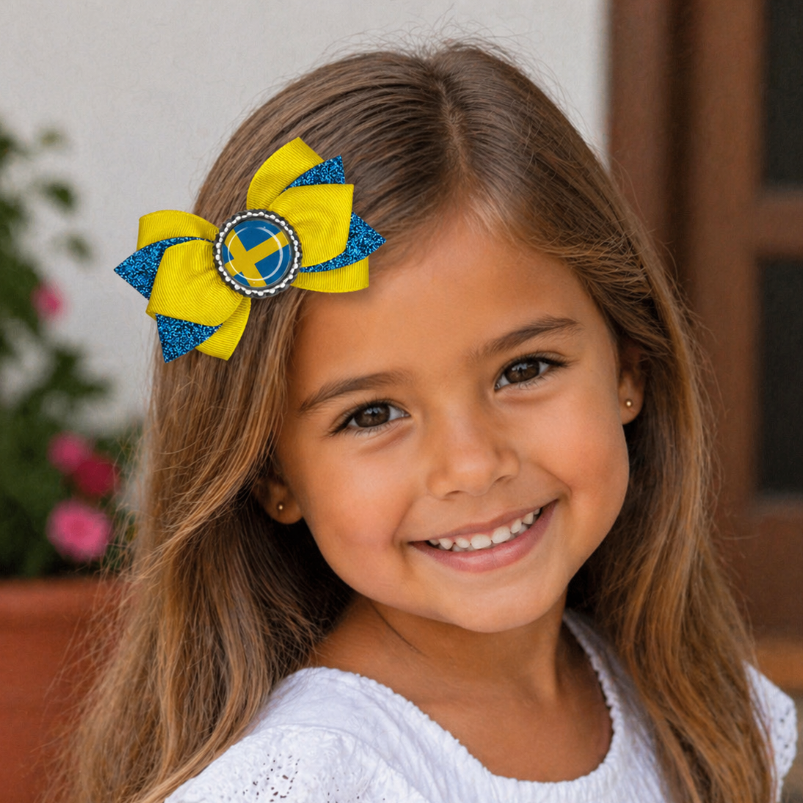Handmade Sweden Hair Bow for Girls – Swedish Flag Boutique Bow Clip