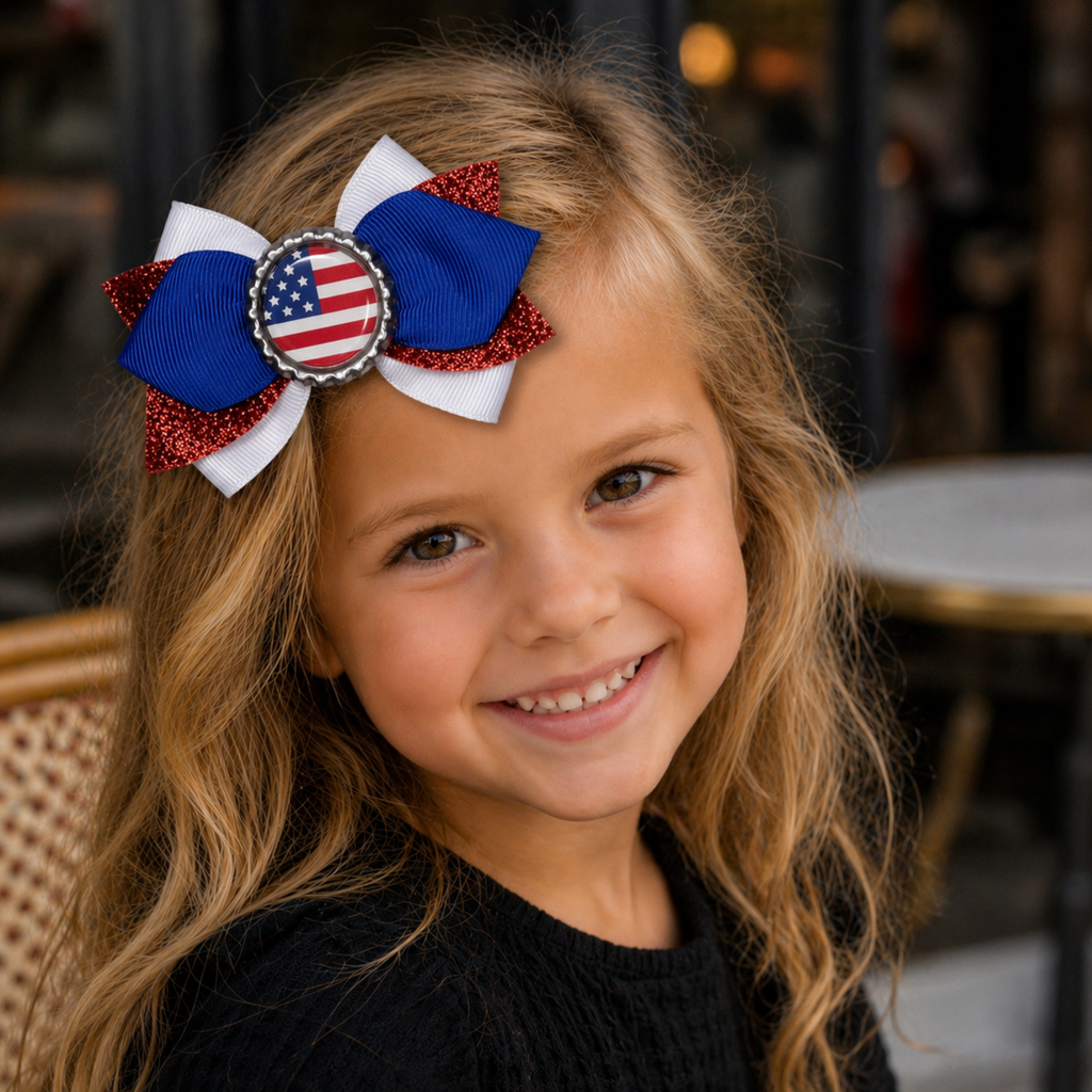 Handmade USA Hair Bow for Girls – American Flag Boutique Bow Clip