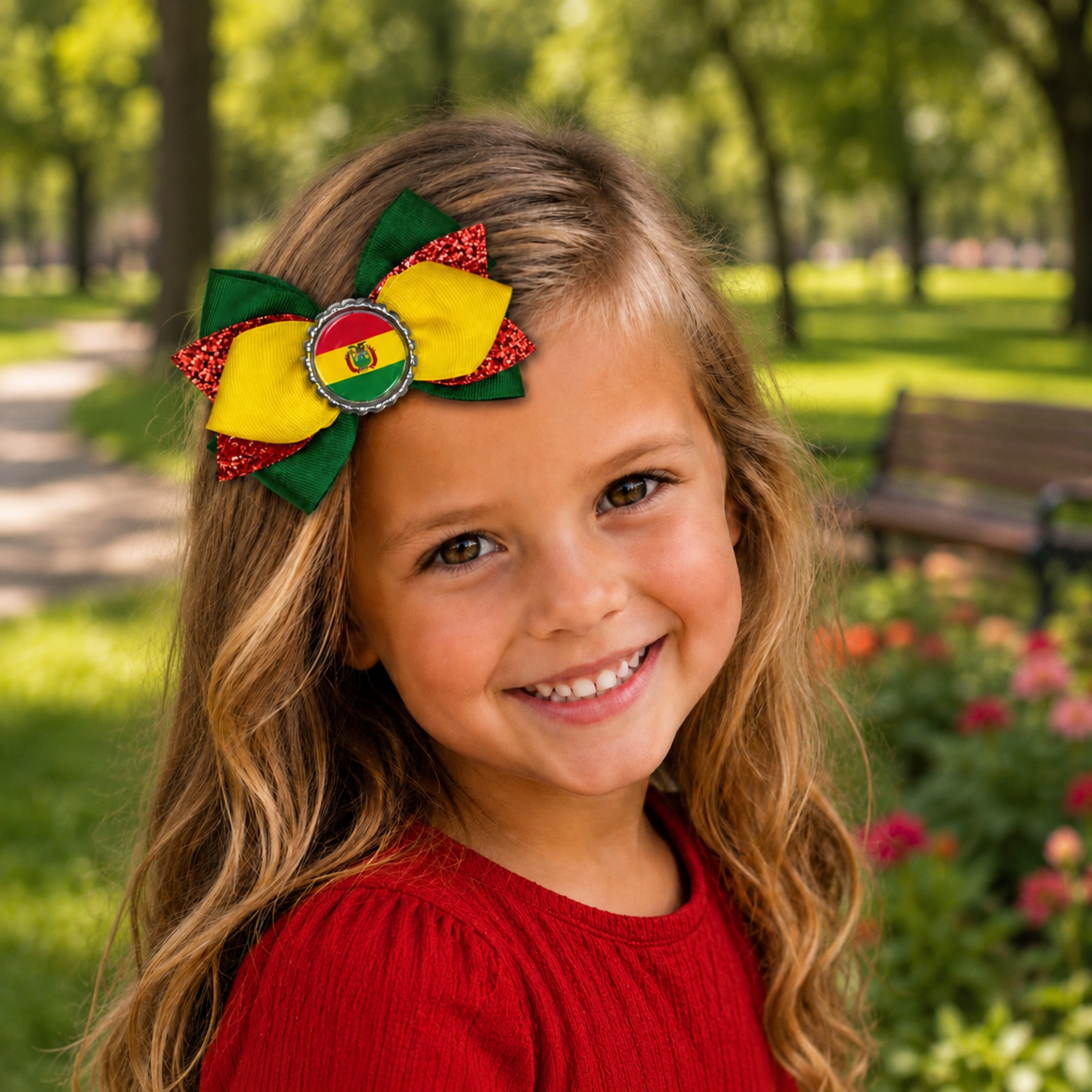 Handmade Bolivia Hair Bow for Girls – Bolivian Flag Boutique Bow Clip