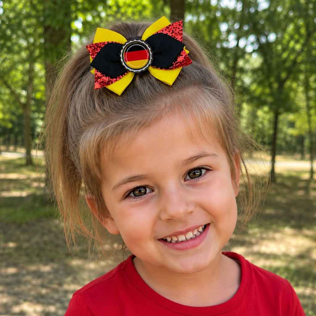Handmade Germany Hair Bow for Girls – German Flag Boutique Bow Clip