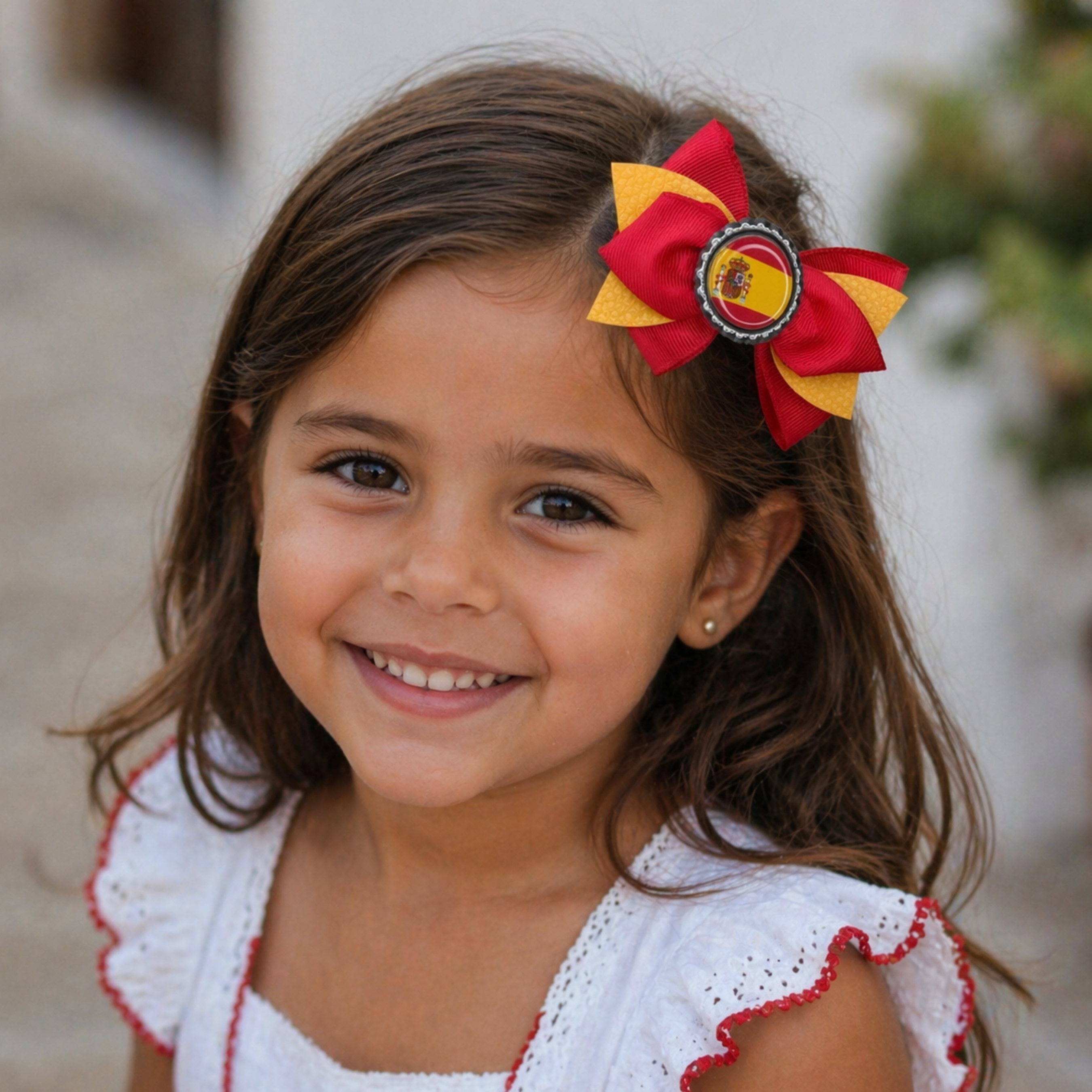 Handmade Spain Hair Bow for Girls – Spanish Flag Boutique Bow Clip