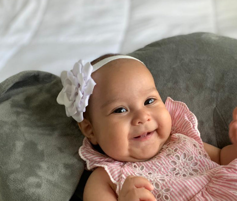 Rose Flower Baby Headband – Soft Elastic Band with Handmade Ribbon Flower